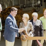 Preparing to cut the ribbon Congressman Todd Rokita and Secretary of State Connie Lawson share a chuckle as Secretary Lawson prepares to cut the ribbon. IDEM Deputy Commissioner Bruce Palin, Danville Town Council President Marcia Lynch and Waste Management's Brad Eisenhart look on.