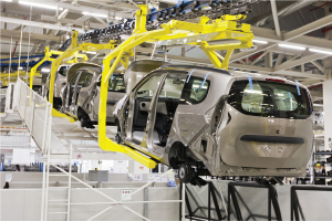 Cars on an assembly line